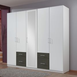 Wardrobe - FRESCO 5 Door Wardrobe White and Graphite 225cm