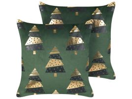 Tinselgreen Velvet Cushions Christmas Tree Pattern 45 x 45 cm - Green