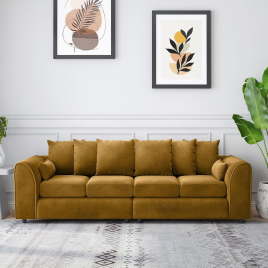 DELANO Plush Velvet 4 Seater Scatterback Sofa - Mustard