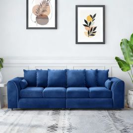 DELANO Plush Velvet 4 Seater Scatterback Sofa - Midnight Blue