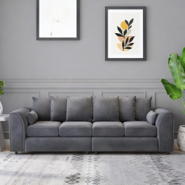 DELANO Plush Velvet 4 Seater Scatterback Sofa - Dark Grey