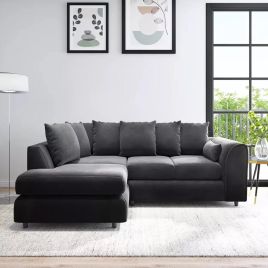 DELANO Plush Velvet 4 Seater L Shaped Scatterback Corner Sofa - Black, Left Hand Facing