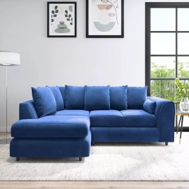 DELANO Plush Velvet 4 Seater L Shaped Scatterback Corner Sofa - Midnight Blue