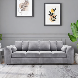 DELANO Plush Velvet 4 Seater Scatterback Sofa - Light Grey