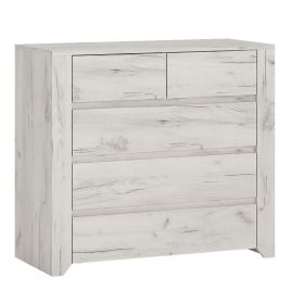 AKRON White Chest of Drawers - Medium-sized, 5 Drawers