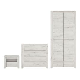 Wardrobe Set - AKRON 2 Door Bedroom Set 3 Piece White Oak Melamine 84cm