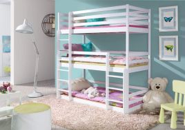 White Solid Pine Wooden Triple Bunk Bed Ted - with Foam Bonnell Mattress