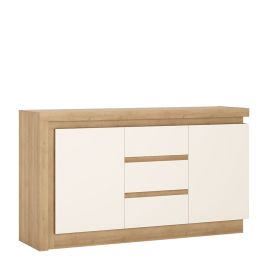 Lyon 2 door 3 drawer sideboard (including LED lighting) - Riviera Oak/White high gloss