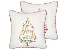 Echeveria Set of 2 Velvet Cushions Christmas Tree Pattern 45 x 45 cm - White