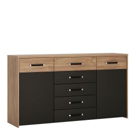 Monaco 2 door 5 drawer wide cupboard - Stirling Oak with matte black fronts
