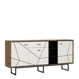 Brolo 3 door 1 drawer wide sideboard - White, Black, and dark wood