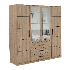AVERTON 4 Door Mirrored Wardrobe with 3 Drawers Medium Oak - 196cm