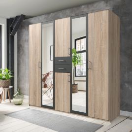 Wardrobe - DAKAR 5 Door Wardrobe Oak and Graphite 225cm