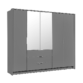LUCARI 5 Door Mirrored Wardrobe with 3 Drawers Grey - 255cm