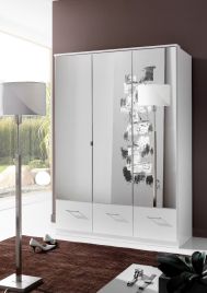 Wardrobe - INAGU 3 Door 3 Drawer Mirrored Wardrobe White 135cm