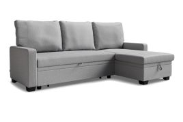 QUINDLE Fabric 3 Seater L Shaped Corner Sofabed - Grey, Reversible Facing