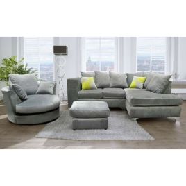 Luxury Plush Velvet L Shaped Corner Sofa - Grey