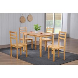 Classic Charm Arcadia Solid Rubberwood Medium Dining Set with 4 Chairs in Natural Oak