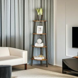 NOVIREX Corner Shelf 4-Tier Style Display Rack - Rustic Brown