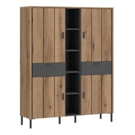 Wardrobe - ARON 4 Door 2 Drawer Wardrobe Oak and Grey 119.2cm