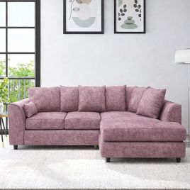LORVANI Fabric 4 Seater L Shaped Scatterback Corner Sofa - Pink, Right Hand Facing