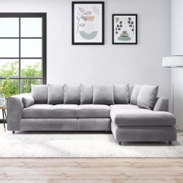 DELANO Plush Velvet Large 5 Seater L Shaped Scatterback Corner Sofa - Light Grey