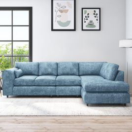 LORVANI Fabric Large 5 Seater L Shaped Fullback Corner Sofa - Sky Blue, Right Hand Facing