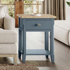 Ransley Blue Oak Parquet Side Table with Drawer