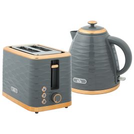 HERON Kettle and Toaster Set with 7 Browning Controls Grey