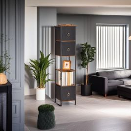 NOVATRA Storage Cabinet Tall Narrow Corner Unit with 3 Fabric Drawers - Grey