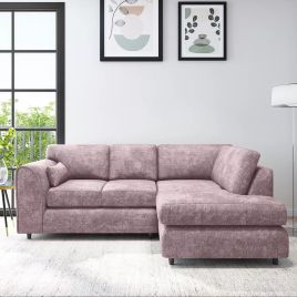 LORVANI Fabric 4 Seater L Shaped Fullback Corner Sofa - Pink, Right Hand Facing