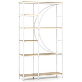 GALVORN 6-Tier Industrial Etagere Bookshelf with Open Storage Shelves and Arc-Shaped Design-Natural