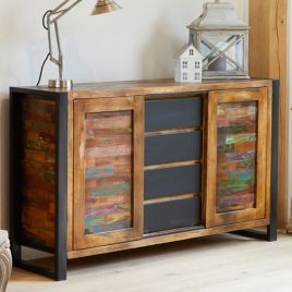 Laura Chic Reclaimed Wood Sideboard with Sliding Door - Natural Wood