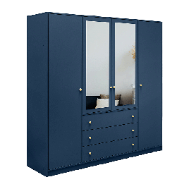 ELVIRO 4 Door Mirrored Wardrobe with 3 Drawers Blue - 196cm