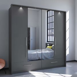 Wardrobe - LINDSEY 2 Door Wardrobe Graphite 209cm