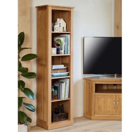 Harriet Tall Narrow Contemporary Bookcase - Oak