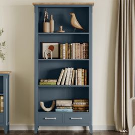 Ransley Oak Parquet Top 2 Drawer Tall Bookcase with Shelf - Blue