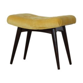 Solid Mango Wood Upholstered Velvet Curved  Bench - Mustard