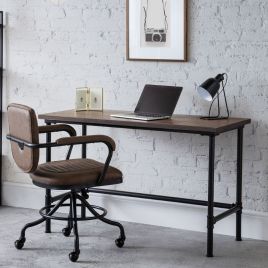 Carnegie Pipe Desk Mocha Elm - Black