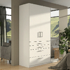 ELARIS 3 Door Mirrored Wardrobe with 4 Drawers White - 150cm