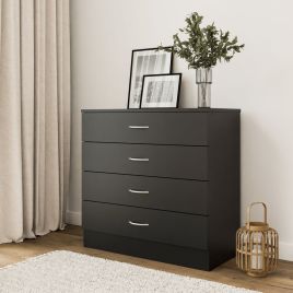 ARVELLO Black Chest of Drawers - Medium-sized, 4 Drawers