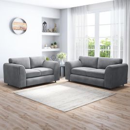DELANO Plush Velvet 3 and 2 Seater Fullback Sofa Set - Dark Grey