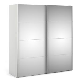 Sliding Wardrobe - VASTO 2 Door Mirrored Wardrobe with 5 Shelves Silver 182.4cm