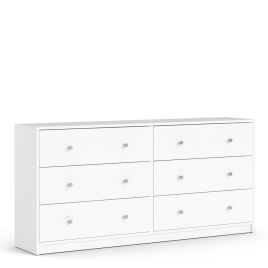 MEAFORD White Chest of Drawers - Large-sized, 6 Drawers, Double