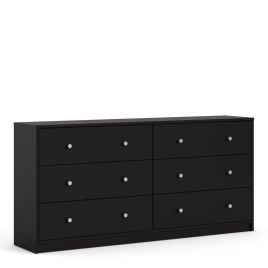 MEAFORD Black Chest of Drawers - Large-sized, 6 Drawers, Double