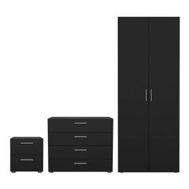 Wardrobe Set - PEMBROKE 2 Door Bedroom Set 3 Piece Black 78cm