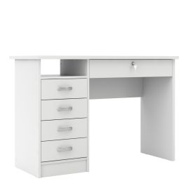 Function Plus Desk 5 Drawers in White - White
