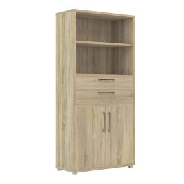 Prima Bookcase 2 Shelves With 2 Drawers And 2 Doors In Oak - Oak Effect