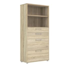 Prima Bookcase 1 Shelf With 2 Drawers + 2 File Drawers In Oak - Oak Effect