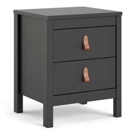 Bedside Table - BARCELONA 2 Drawer Nightstand Matt Black 43.6cm